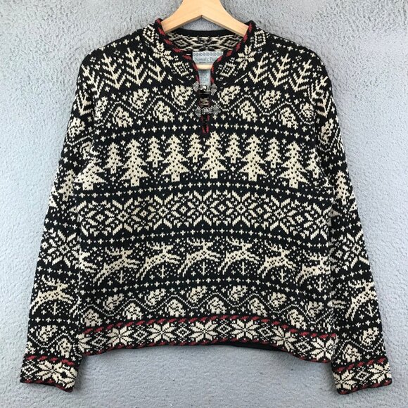 Vintage Nomadic Traders Nordic Wool Sweater With Reindeer & Pine Design S - Picture 1 of 9